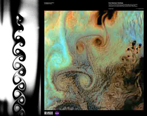 Left image, from <a href=" http://maartenrutgers.org/science/turbulence/gallery.html">Fluid Motion Gallery</a>, courtesy of Walter Goldburg; Right image, from <a href='http://eros.usgs.gov/imagegallery/index.php/collection/earth_as_art_2' target='_blank' class='offsite' title='offsite link'>EROS Image Gallery: Earth as Art 2</a>, courtesy of U.S. Geological Survey
